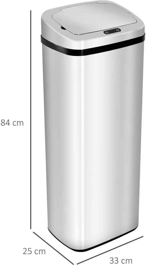 HOMCOM automatinė šiukšliadėžė su jutikliu, virtuvinė šiukšliadėžė iš nerūdijančio plieno, 50/68 l, sidabrinė (50 l)