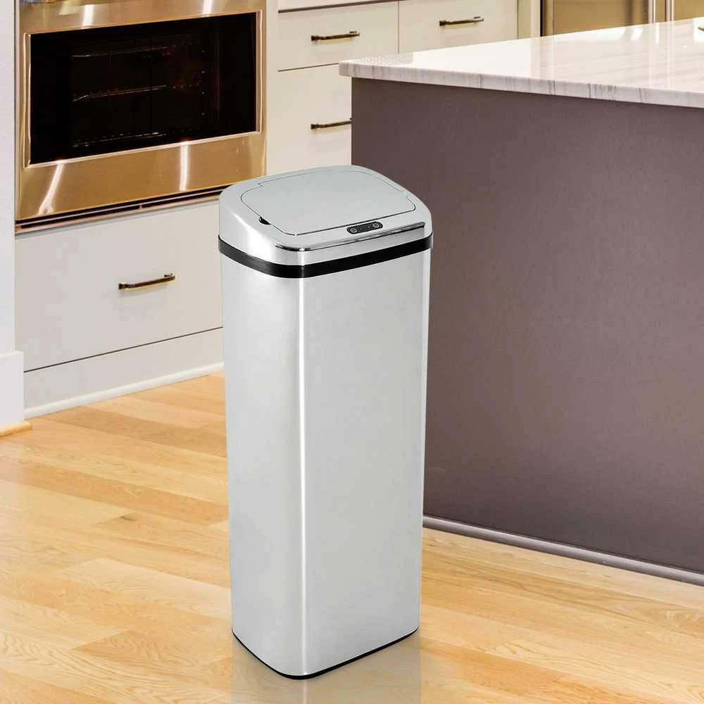 HOMCOM automatinė šiukšliadėžė su jutikliu, virtuvinė šiukšliadėžė iš nerūdijančio plieno, 50/68 l, sidabrinė (50 l)