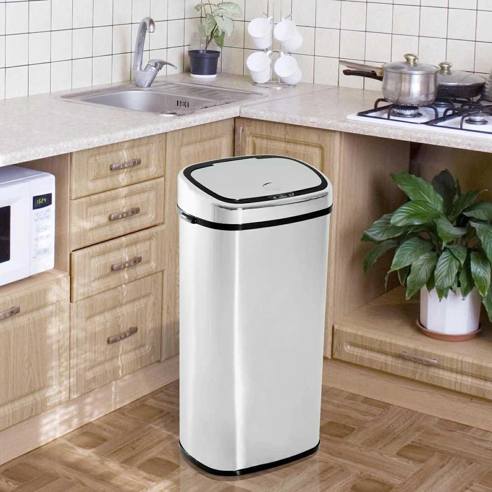 HOMCOM automatinė šiukšliadėžė su jutikliu, virtuvinė, nerūdijantis plienas, sidabrinė, 68 l