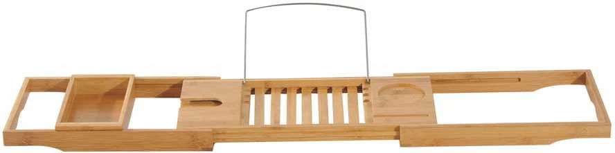 HOMCOM bambukinė vonios lentyna, vonios padėklas, vonios atrama, natūrali, reguliuojama 70-105x21,8x5 cm