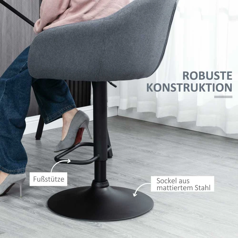 HOMCOM baro kėdė, reguliuojamo aukščio baro kėdė, virtuvės kėdė, bistro kėdė su atrama kojoms, prekystalio kėdė su lino išvaizda valgomajam, tamsiai pilka, 54 x 54 x 92-112 cm