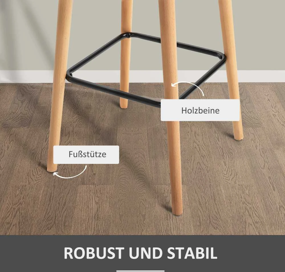 HOMCOM baro kėdės, 2 vnt. rinkinys, patogios lininės baro kėdės su sėdynės pagalvėlėmis, virtuvinės kėdės, bistro kėdės su kojų atramomis, buko medienos kojos, smėlio spalvos
