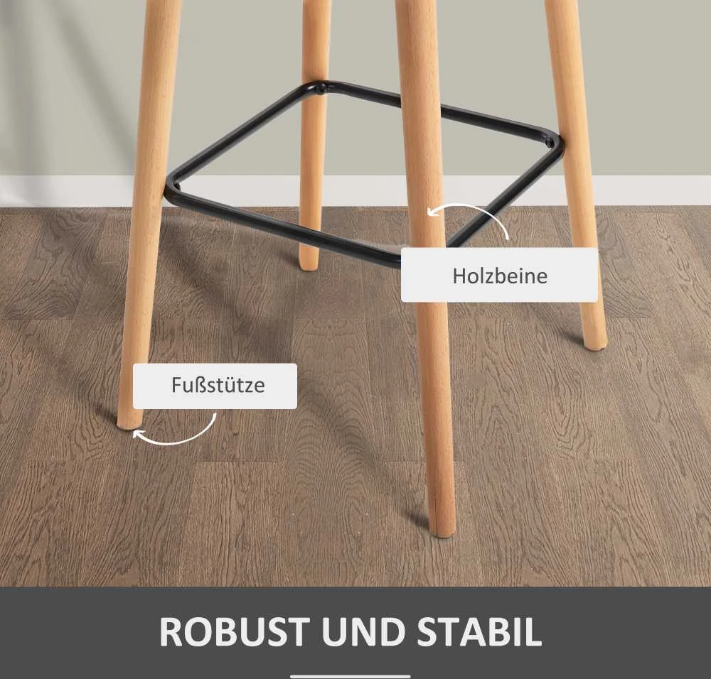 HOMCOM baro kėdės, 2 vnt. rinkinys, patogios lininės baro kėdės su sėdynės pagalvėlėmis, virtuvinės kėdės, bistro kėdės su kojų atramomis, buko medienos kojos, smėlio spalvos
