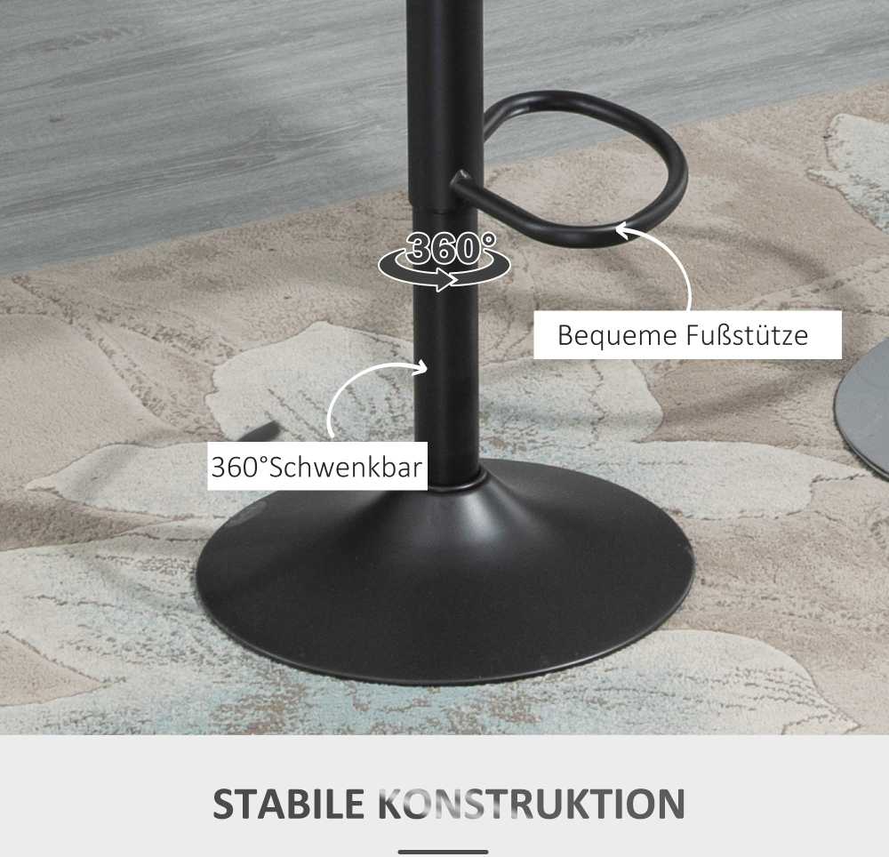 HOMCOM Baro kėdžių rinkinys, 2 taburetės, virtuvės kėdės, odos išvaizdos, pasukamos, reguliuojamo aukščio, su atrama kojoms, metalinis rėmas, 44 x 49 x 90-110 cm, pilkos spalvos
