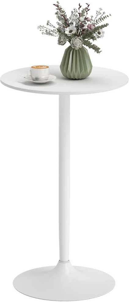 HOMCOM baro stalas, stovimas stalas, valgomojo stalas, apvalus baro stalas, virtuvės stalas svetainei, valgomajam, plienas, baltas, Ø60 x 102 cm