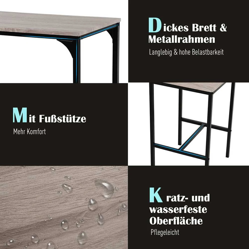 HOMCOM baro stalas su 2 kėdėmis, 3 dalių komplektas, baro kėdė, MDF, natūrali, juoda, 89x45x87 cm