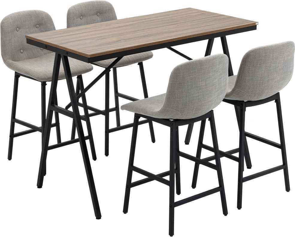 HOMCOM baro stalas su baro kėdžių komplektu, 5 dalių valgomojo komplektas, virtuvinis stalas, bistro stalas su 4 kėdėmis, baro stalo komplektas, metalas, šviesiai ruda, 120 x 60 x 91 cm