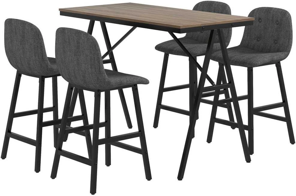 HOMCOM baro stalo ir kėdžių komplektas, 5 dalių valgomojo komplektas, virtuvinis stalas, bistro stalas su 4 kėdėmis, baro stalo komplektas virtuvei, svetainei, plienas, tamsiai pilkas, 120 x 60 x 91 cm