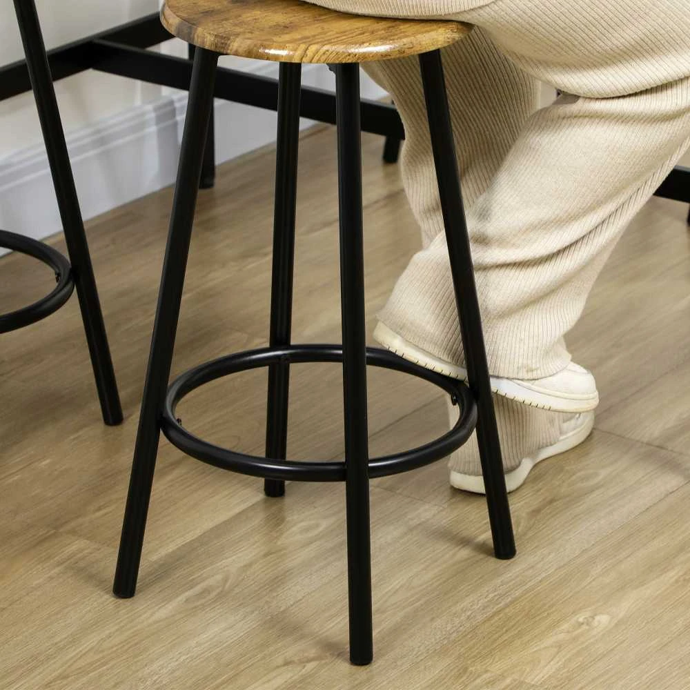 HOMCOM baro stalo ir kėdžių komplektas, 5 dalių, virtuvės stalas su 4 baro kėdėmis, pramoninio dizaino valgomojo komplektas, metalas, rustikalios rudos spalvos