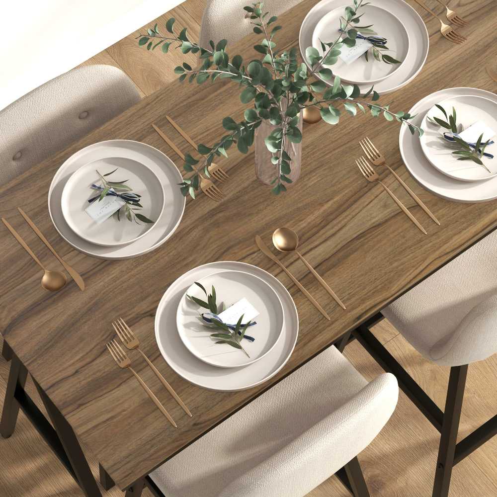 HOMCOM baro stalas su baro kėdžių rinkiniu, 5 dalių valgomojo komplektas, virtuvės stalas, bistro stalas su 4 kėdėmis, baro stalo rinkinys virtuvei, svetainei, plienas, smėlio spalvos, 120 x 60 x 91 cm
