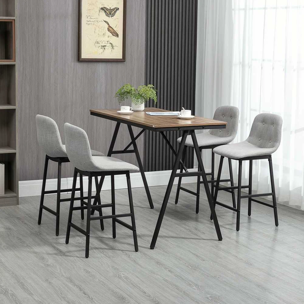 HOMCOM baro stalas su baro kėdžių komplektu, 5 dalių valgomojo komplektas, virtuvinis stalas, bistro stalas su 4 kėdėmis, baro stalo komplektas, metalas, šviesiai ruda, 120 x 60 x 91 cm