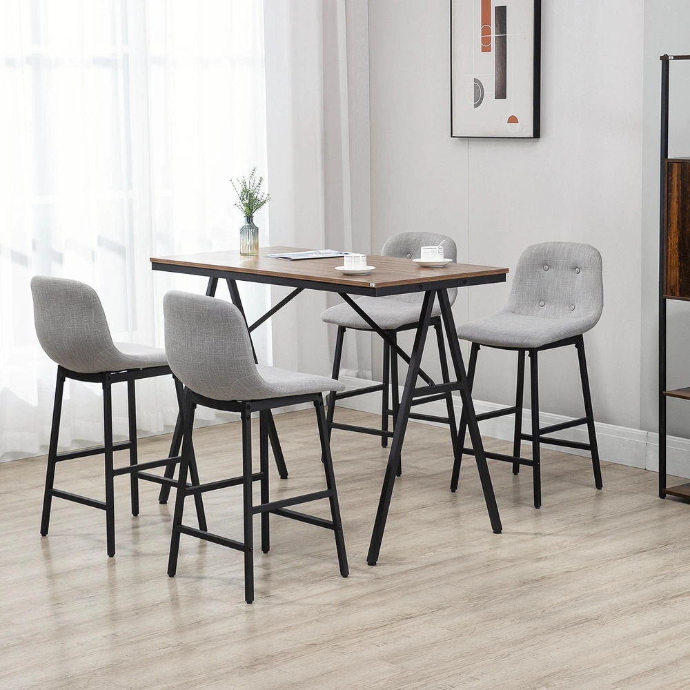 HOMCOM baro stalas su baro kėdžių komplektu, 5 dalių valgomojo komplektas, virtuvinis stalas, bistro stalas su 4 kėdėmis, baro stalo komplektas, metalas, šviesiai ruda, 120 x 60 x 91 cm