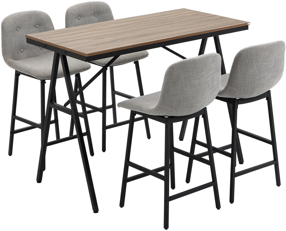 HOMCOM baro stalas su baro kėdžių komplektu, 5 dalių valgomojo komplektas, virtuvinis stalas, bistro stalas su 4 kėdėmis, baro stalo komplektas, metalas, šviesiai ruda, 120 x 60 x 91 cm