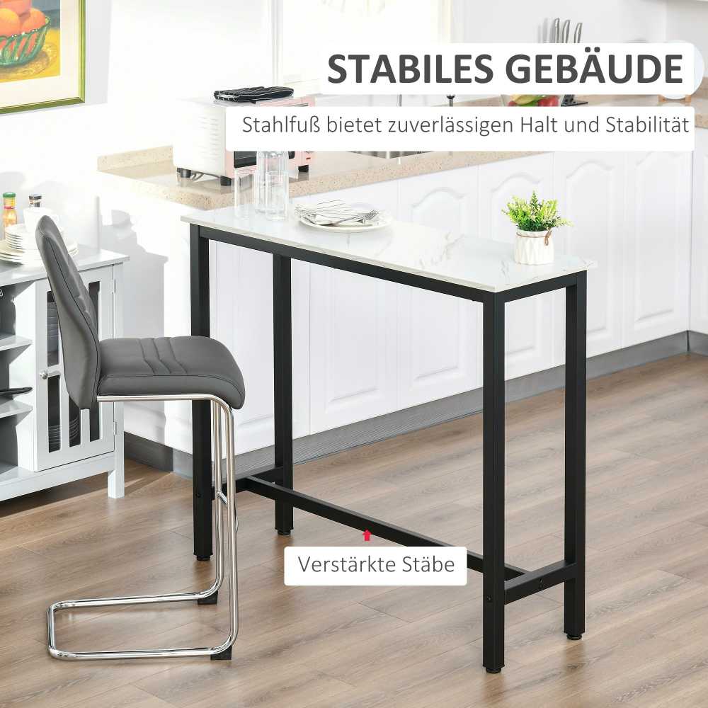 HOMCOM Baro stalas su marmuro išvaizda, virtuvinis stalas su reguliuojamomis kojomis, skirtas svetainei, valgomajam, plienas 120 x 40 x 100 cm Balta+juoda