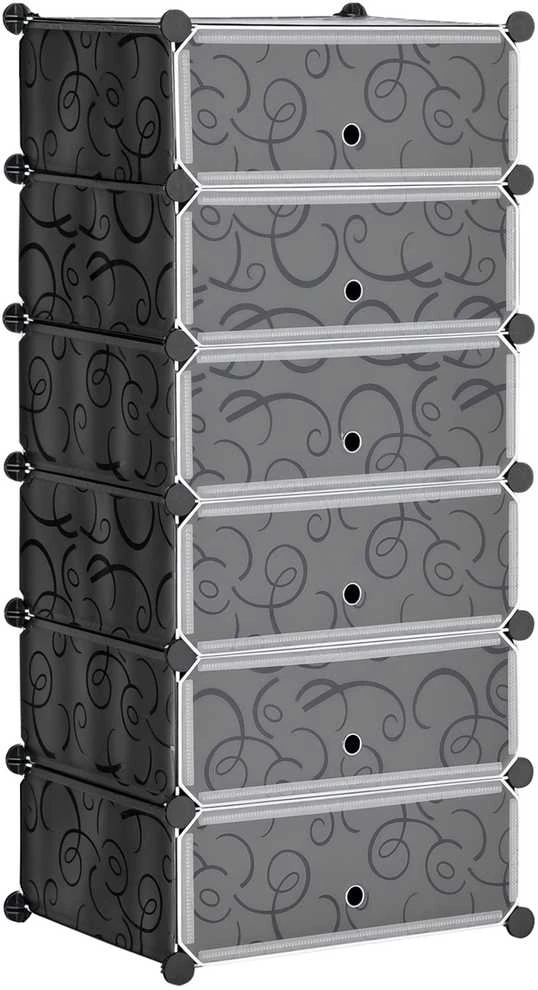 HOMCOM batų lentyna, DIY surenkama lentyna 6 poroms batų, plastikas/plienas, juoda+balta, 49x36,5x108 cm
