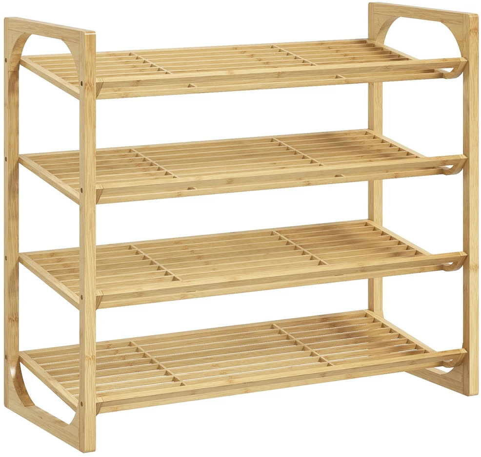 HOMCOM batų lentyna, 4 aukštų batų stovas iš bambuko, talpina iki 12 porų batų, batų lentyna su rankena prieškambariui, miegamajam, 76 x 33 x 67 cm, natūrali