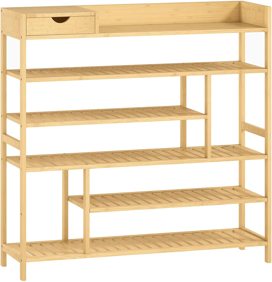 HOMCOM batų lentyna, 6 lygių batų stovas, bambukinis stalčius, talpina iki 18 porų batų, batų lentyna prieškambariui, miegamajam, 101 x 30 x 100 cm, natūrali