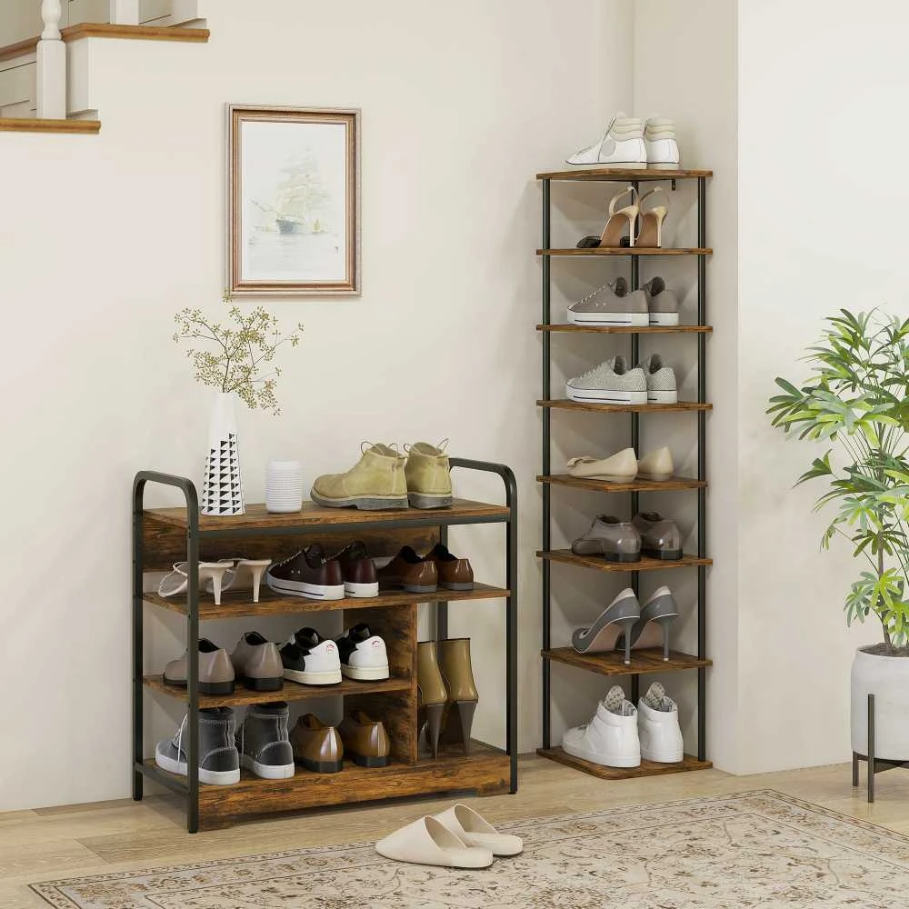 HOMCOM batų lentyna, batų stovas su 4 pakopomis, su rankena, maks. 11 porų batų, batų lentyna prieškambariui, koridoriui, 70 x 30 x 65 cm, kaimiška ruda