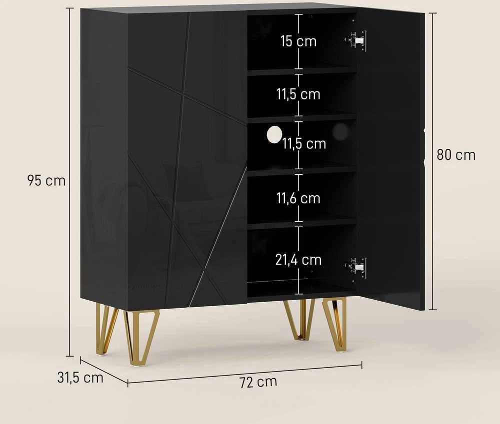 HOMCOM batų spintelė su 2 durelėmis, batų lentyna, batų saugykla su 3 reguliuojamomis lentynomis 72 x 31,5 x 95 cm, juoda