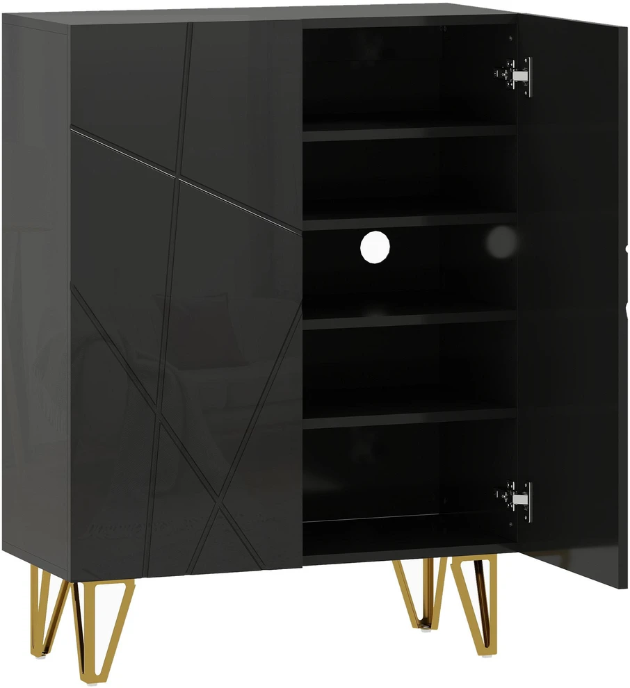 HOMCOM batų spintelė su 2 durelėmis, batų lentyna, batų saugykla su 3 reguliuojamomis lentynomis 72 x 31,5 x 95 cm, juoda