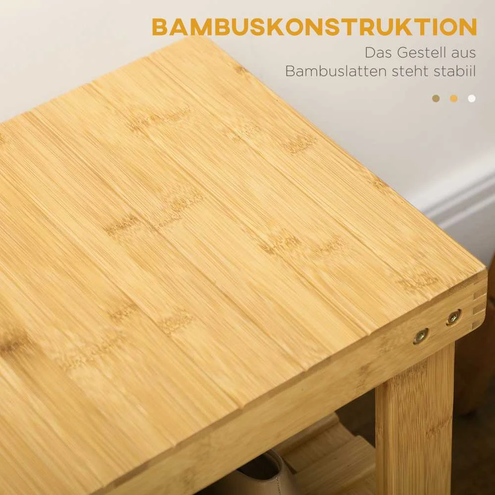 HOMCOM batų suoliukas, batų lentyna su 3 pakopomis, bambukinis suoliukas, suoliukas prieškambariui 6 poroms batų, batų laikymo spintelė, natūrali spalva, 70 x 28 x 45 cm