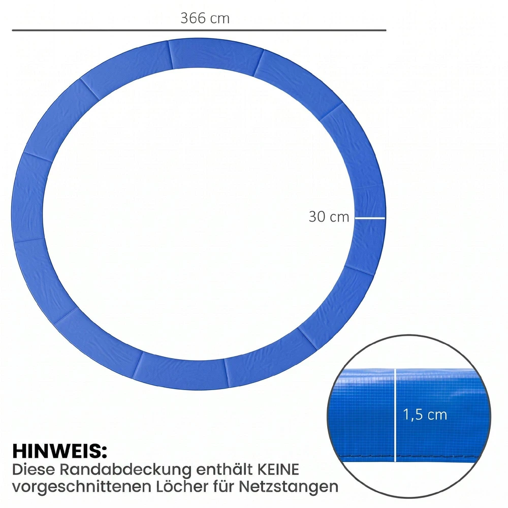 HOMCOM batuto krašto apsauga, skirta apsauginiam tinklui, 8ft 10ft 12ft 15ft, krašto uždengimas: Ø366 cm - mėlyna (batutas nepridedamas)