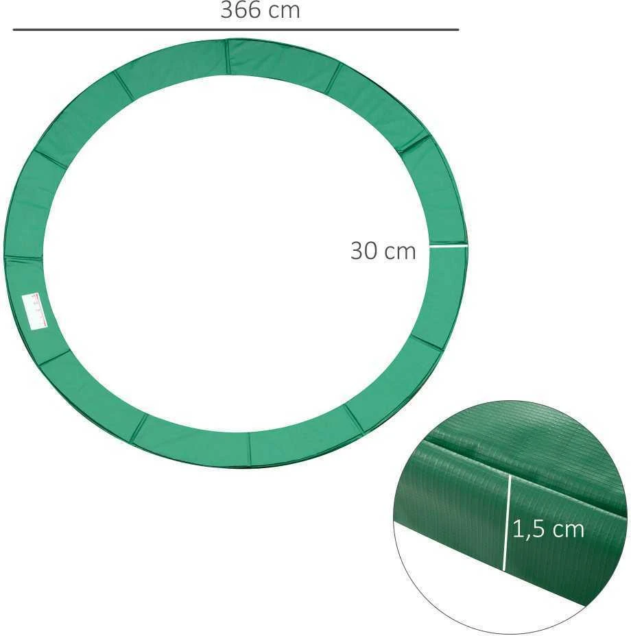 HOMCOM batuto priedų rinkinys, krašto danga, apsauginis tinklas, 8–15 pėdų (244–457 cm), Ø 366 cm, žalias
