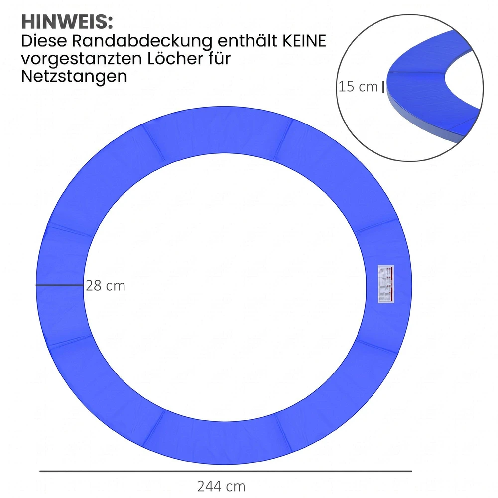HOMCOM batuto priedų rinkinys: krašto danga, apsauginis tinklas, uždangalas nuo oro sąlygų, kopėčios, 8–15 pėdų (244 cm skersmens) batutams, mėlyna