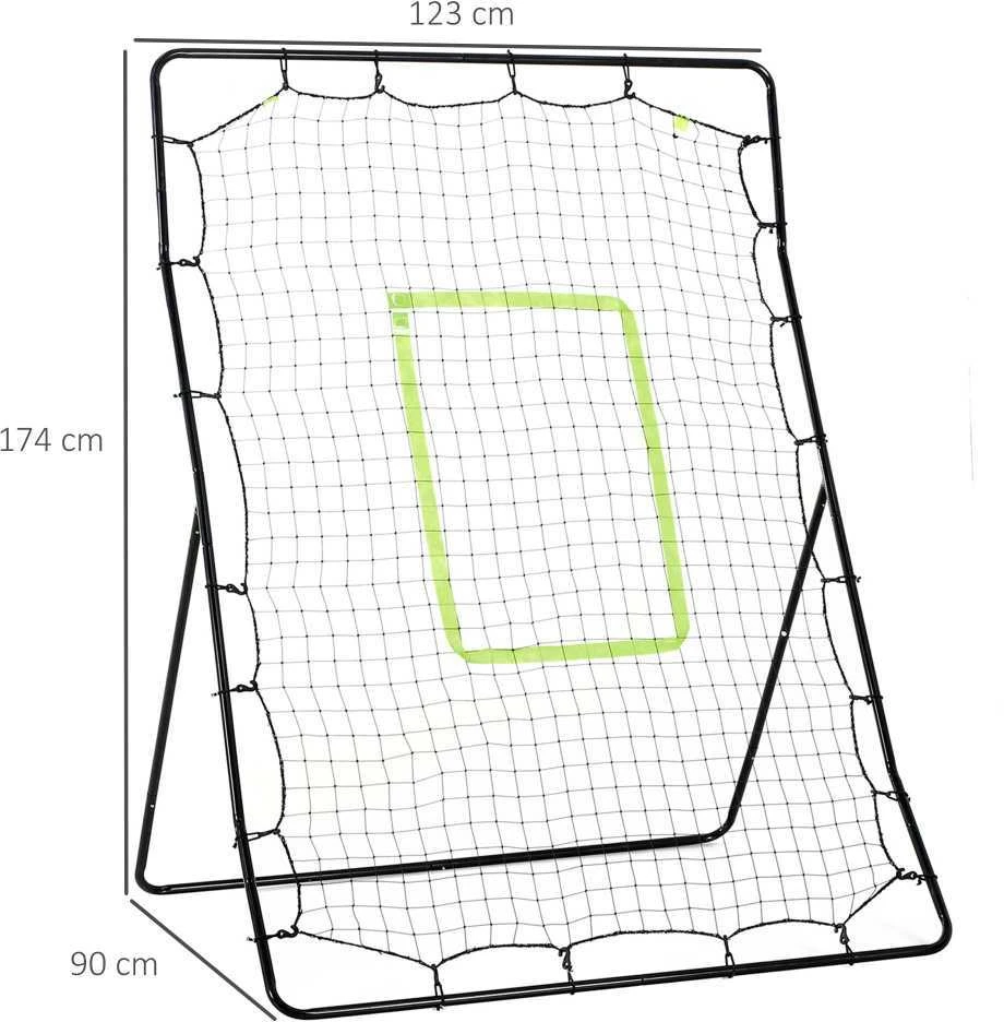 "HOMCOM" beisbolo atmušimo įrenginys "PitchBack", nešiojamasis atmušimo sienelės tinklas su smūgio zona beisbolui, futbolui, metalinis, juodas, 123 x 174 cm