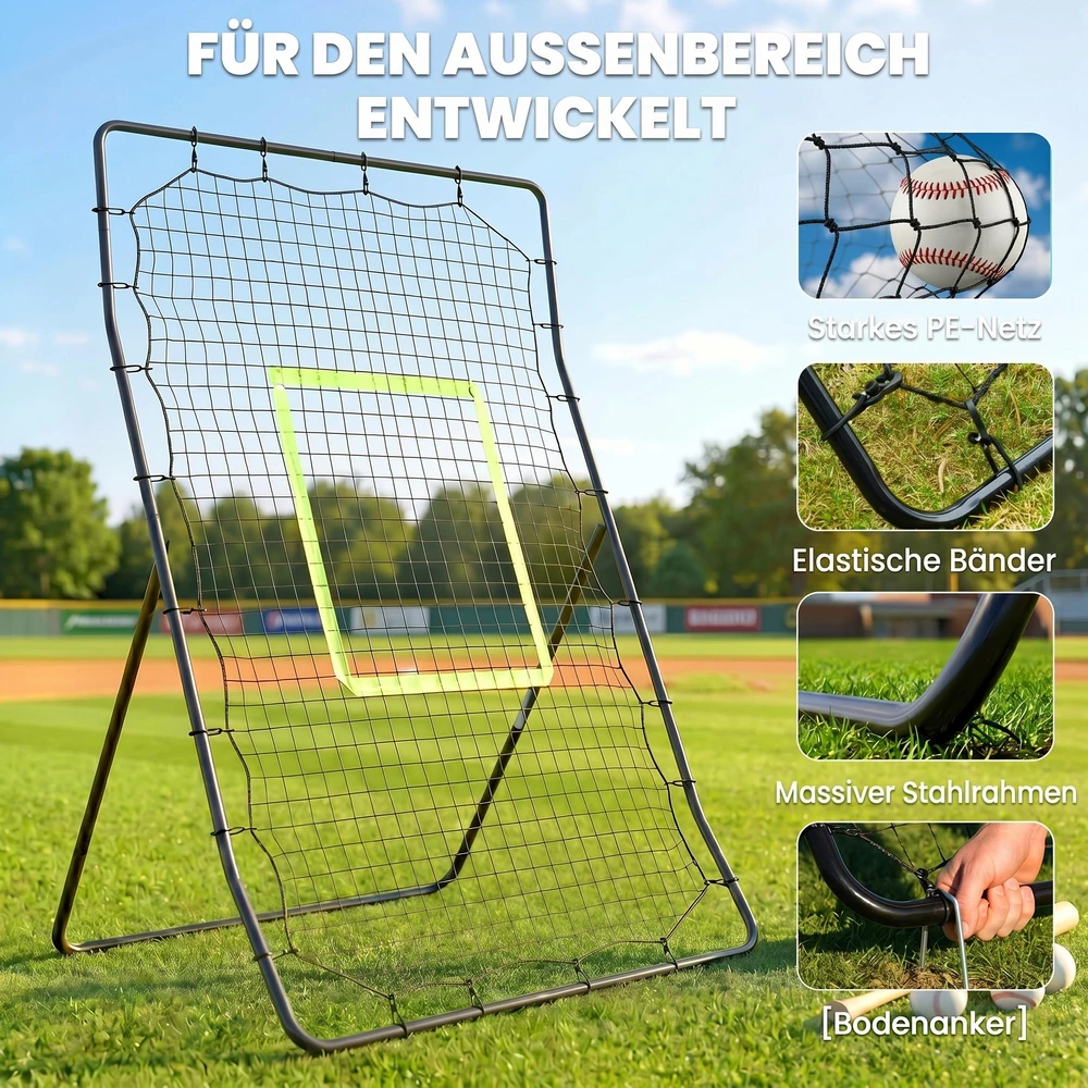 "HOMCOM" beisbolo atmušimo įrenginys "PitchBack", nešiojamasis atmušimo sienelės tinklas su smūgio zona beisbolui, futbolui, metalinis, juodas, 123 x 174 cm