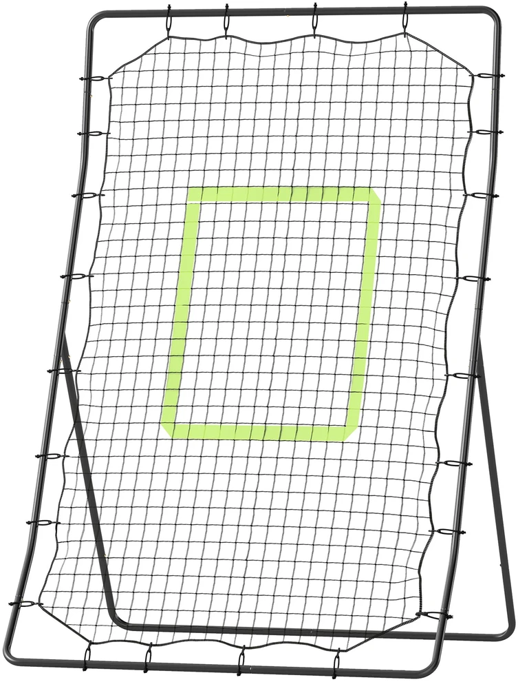 "HOMCOM" beisbolo atmušimo įrenginys "PitchBack", nešiojamasis atmušimo sienelės tinklas su smūgio zona beisbolui, futbolui, metalinis, juodas, 123 x 174 cm