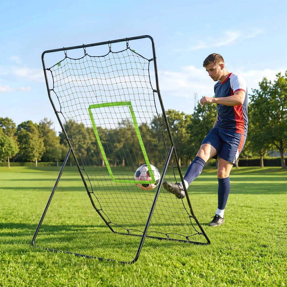"HOMCOM" beisbolo atmušimo įrenginys "PitchBack", nešiojamasis atmušimo sienelės tinklas su smūgio zona beisbolui, futbolui, metalinis, juodas, 123 x 174 cm