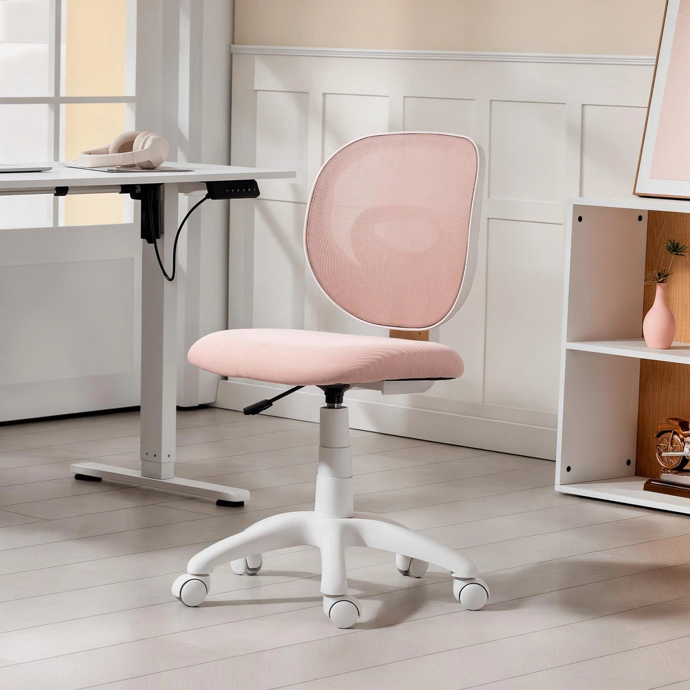 HOMCOM biuro kėdė, ergonomiška darbo kėdė su C formos atrama nugarai, reguliuojamo aukščio, rožinė