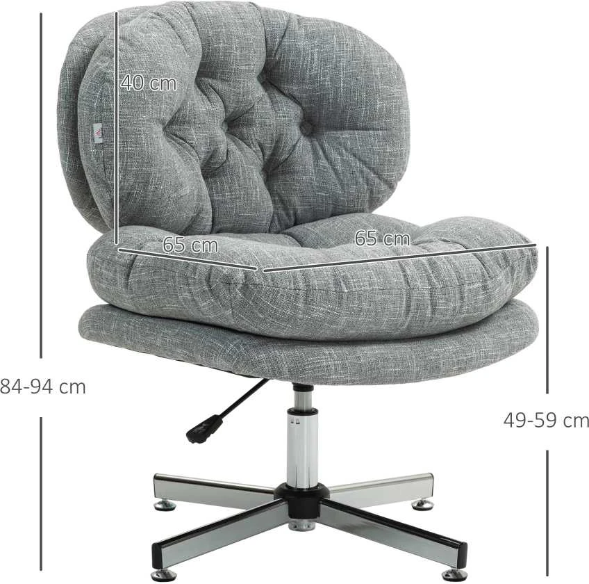 Biuro kėdė HOMCOM, ergonomiška rašomojo stalo kėdė su supimosi funkcija, minkšta ir paminkštinta sėdimoji dalis, reguliuojamo aukščio sukamoji kėdė su lino imitacija, skirta namų biurui, pilka