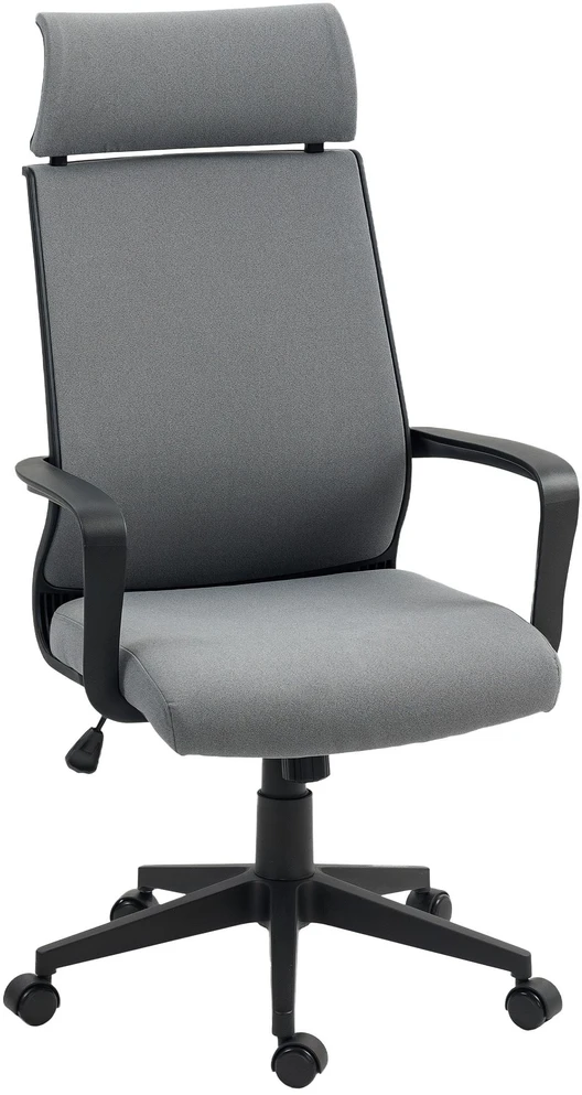 HOMCOM biuro kėdė, ergonomiška darbo kėdė su porankiais, galvos atrama, reguliuojamo aukščio besisukanti kėdė su supimosi funkcija, kompiuterio kėdė su dirbtinės vilnos išvaizda, tamsiai pilka