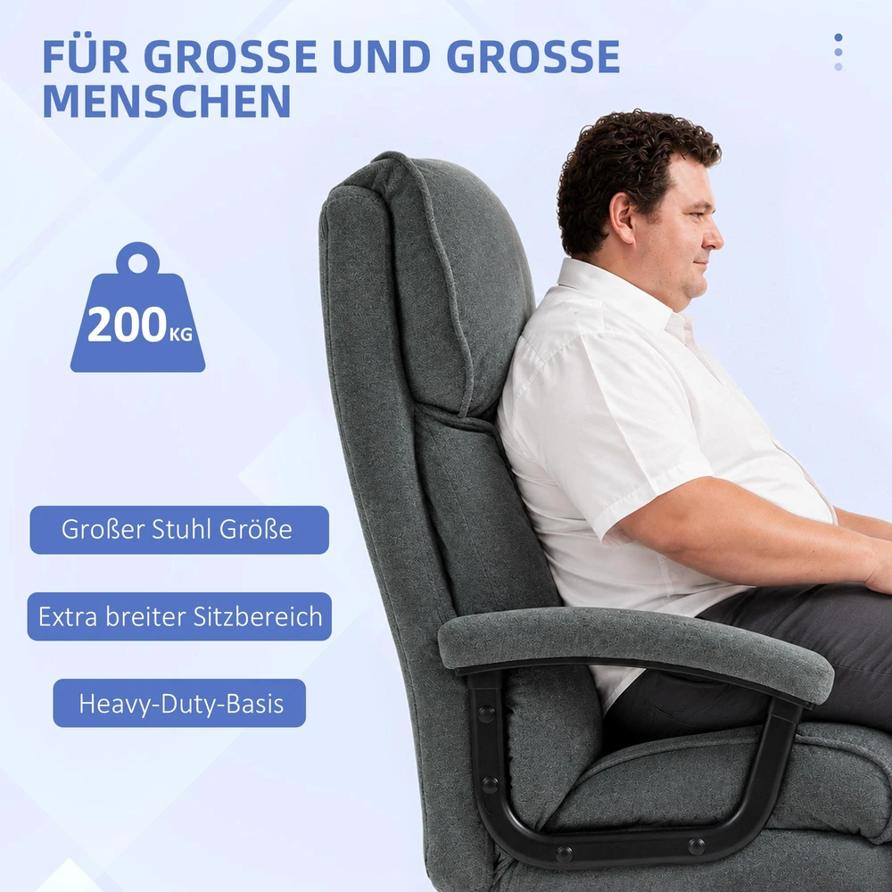 HOMCOM biuro kėdė, ergonomiška darbo kėdė su supimosi funkcija, lino išvaizda, reguliuojamo aukščio PC kėdė su sukimosi funkcija, storos pagalvėlės, atlaiko iki 200 kg apkrovą, skirta namų biurui, pilka