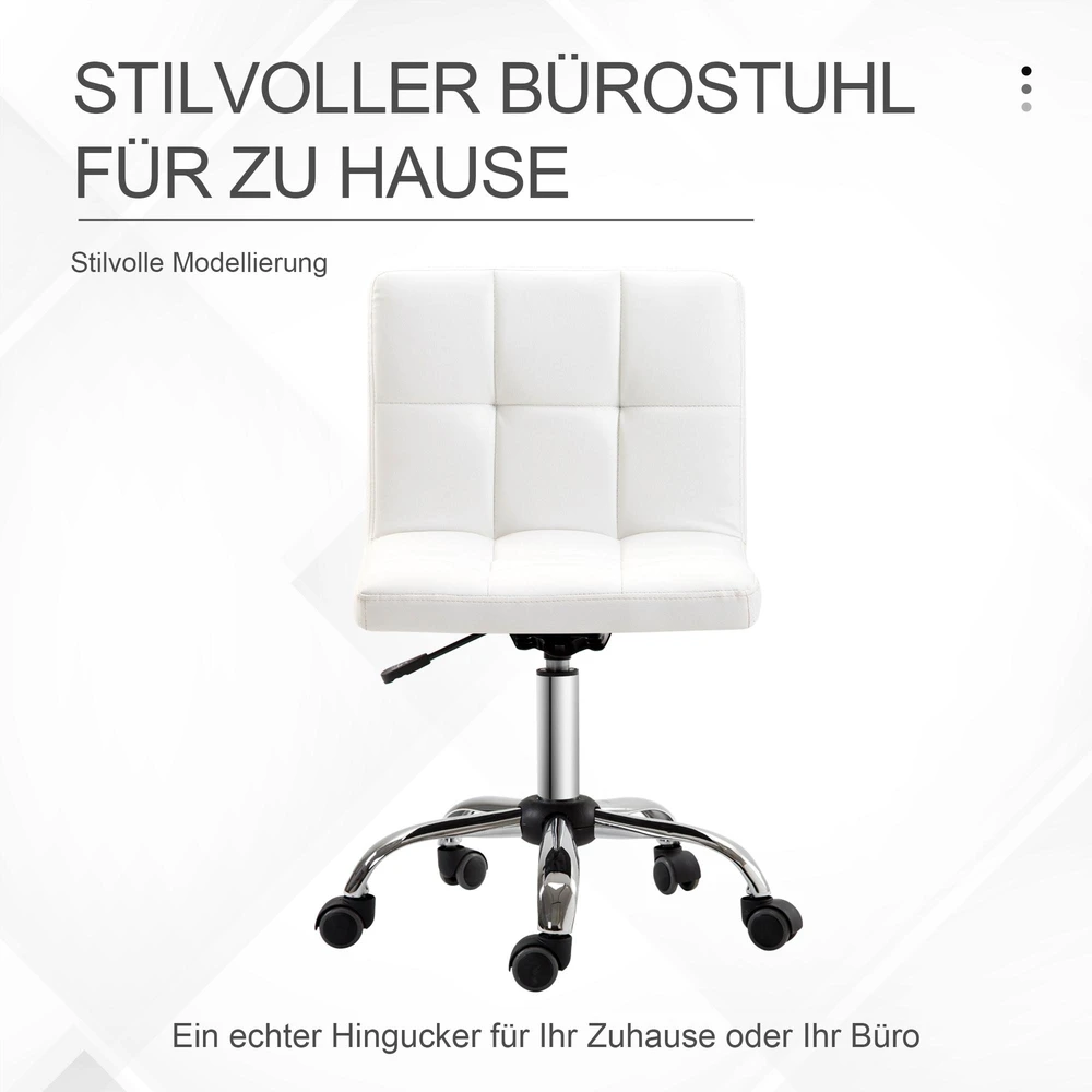 HOMCOM biuro kėdė, ergonomiška kėdė be porankių, reguliuojamo aukščio sukama kėdė, kompiuterio kėdė biurui ar darbo kambariui, dirbtinė oda, balta