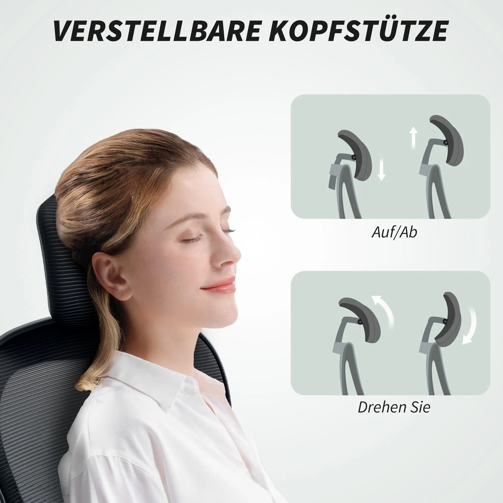 Biuro kėdė HOMCOM, ergonomiška darbo kėdė su atlenkiamais porankiais ir reguliuojama juosmens atrama, juoda