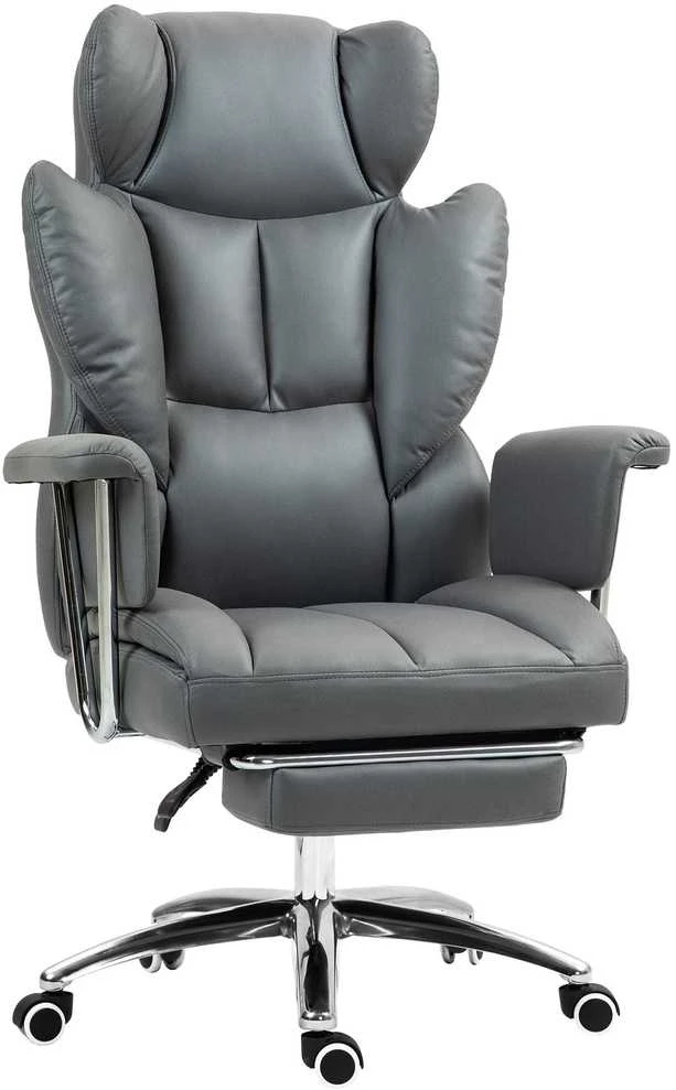 HOMCOM biuro kėdė su atlošimo funkcija, ergonomiška darbo kėdė, reguliuojamo aukščio sukama kėdė su kojų atrama, paminkštinta, keliamoji galia iki 120 kg, tamsiai pilka