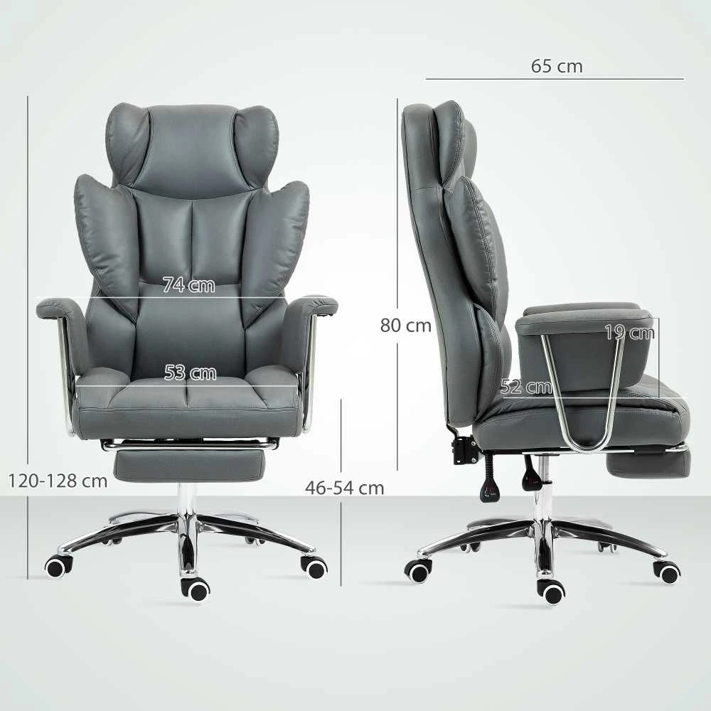 HOMCOM biuro kėdė su atlošimo funkcija, ergonomiška darbo kėdė, reguliuojamo aukščio sukama kėdė su kojų atrama, paminkštinta, keliamoji galia iki 120 kg, tamsiai pilka