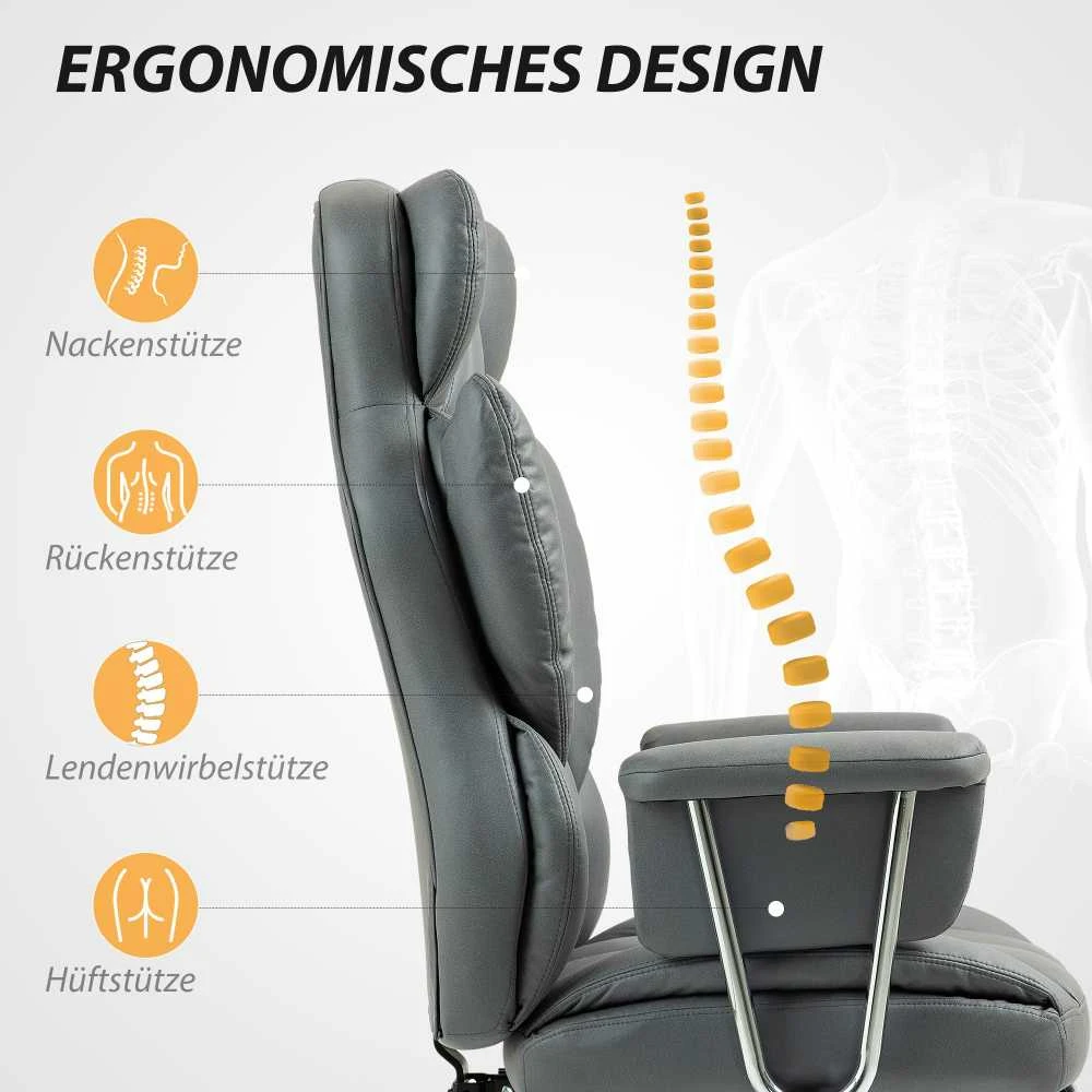 HOMCOM biuro kėdė su atlošimo funkcija, ergonomiška darbo kėdė, reguliuojamo aukščio sukama kėdė su kojų atrama, paminkštinta, keliamoji galia iki 120 kg, tamsiai pilka
