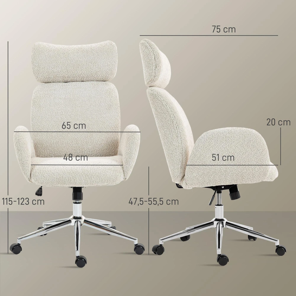 HOMCOM biuro kėdė su reguliuojama galvos atrama, ergonomiška darbo kėdė, atlošimo funkcija, reguliuojamas aukštis, pilka/balta