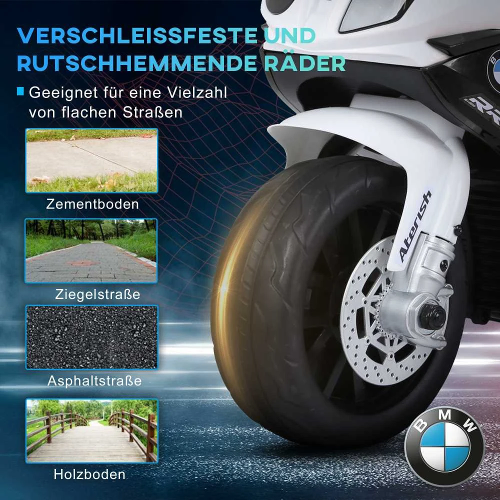 HOMCOM BMW S1000RR licencijuotas elektrinis vaikiškas motociklas, vaikiška transporto priemonė su akumuliatoriumi, triratis, plienas, juodas, 66x37x44 cm
