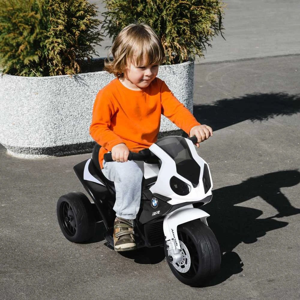 HOMCOM BMW S1000RR licencijuotas elektrinis vaikiškas motociklas, vaikiška transporto priemonė su akumuliatoriumi, triratis, plienas, juodas, 66x37x44 cm