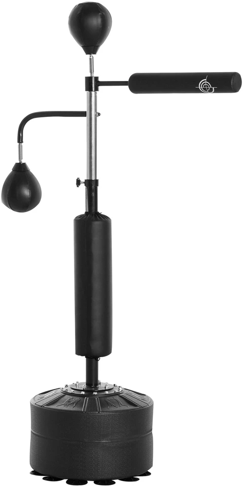 HOMCOM bokso stovas su 2 greičio kamuoliais, refleksiniu strypu ir siurbtuko pagrindu, reguliuojamo aukščio 160-230 cm, juodas