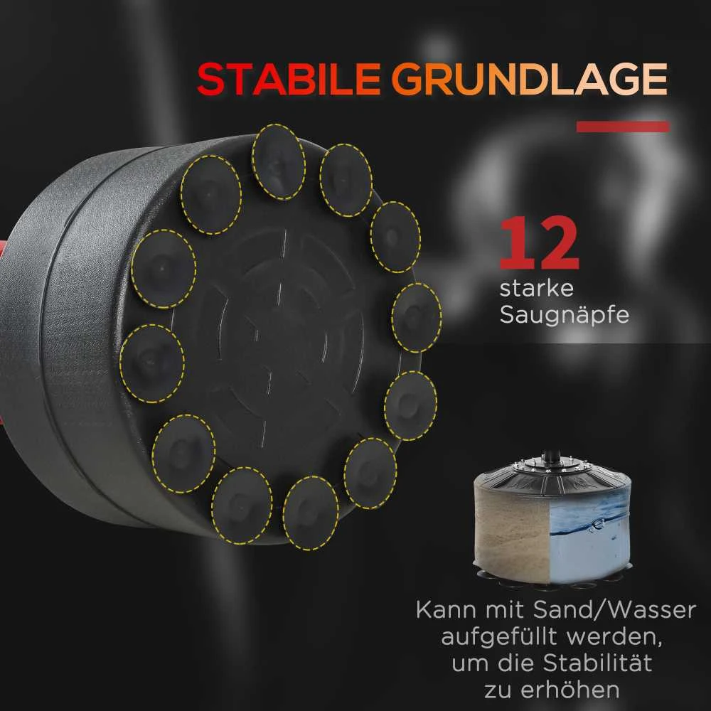 HOMCOM bokso stovas su 2 greičio kamuoliais, refleksiniu strypu ir siurbtuko pagrindu, reguliuojamo aukščio 160-230 cm, juodas