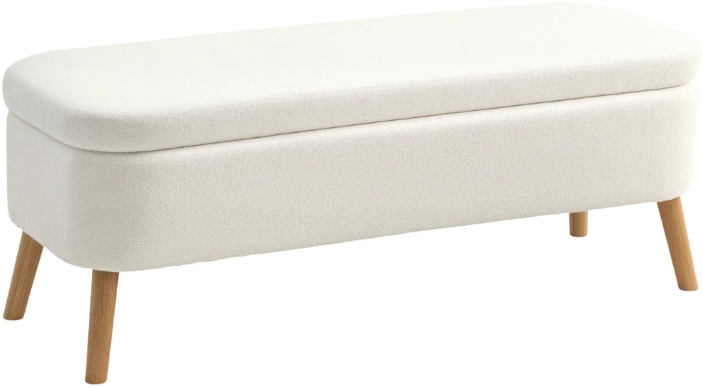 HOMCOM daiktadėžė-suoliukas, sėdimas suoliukas su 65 l talpos dėže, pufas, fliso audinys, kaučiukmedis, porolonas, 120 x 42 x 45 cm, kreminės baltos spalvos