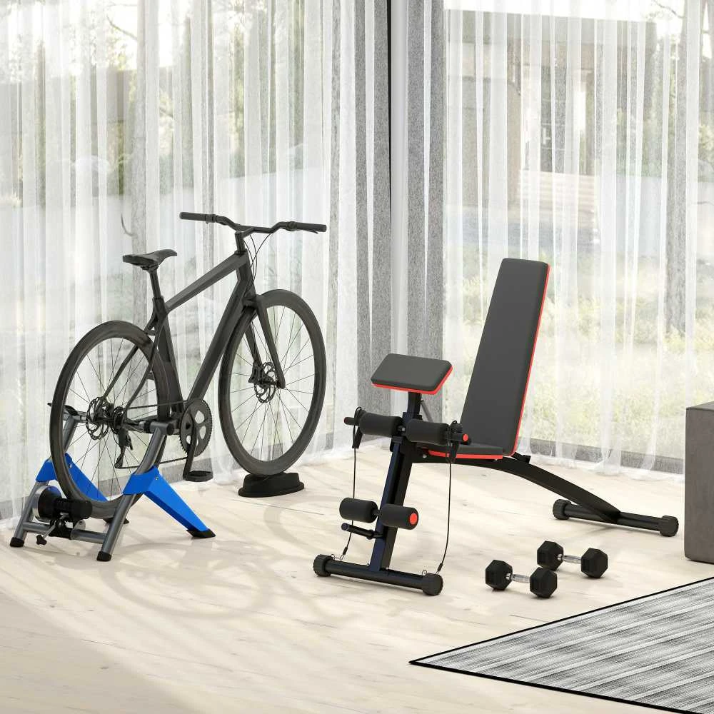 HOMCOM daugiafunkcis suoliukas svoriams kilnoti, jėgos treniruoklis su spyruokliniu stiprintuvu, treniruočių suoliukas, svoris iki 120 kg, juodas, 54 x 160 x 106 cm
