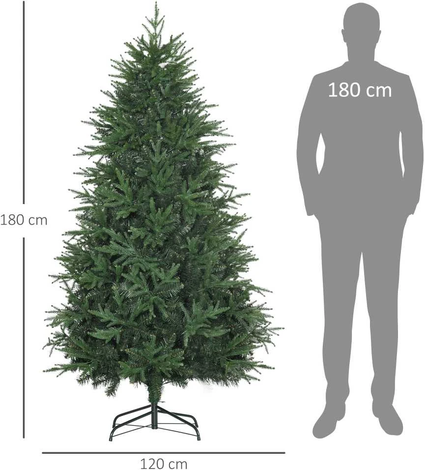 HOMCOM 180 cm dirbtinė Kalėdų eglutė, tikroviška, tankios šakos, dirbtinė eglė, eglutė su 4030 šakelių, tikroviška išvaizda, žalia