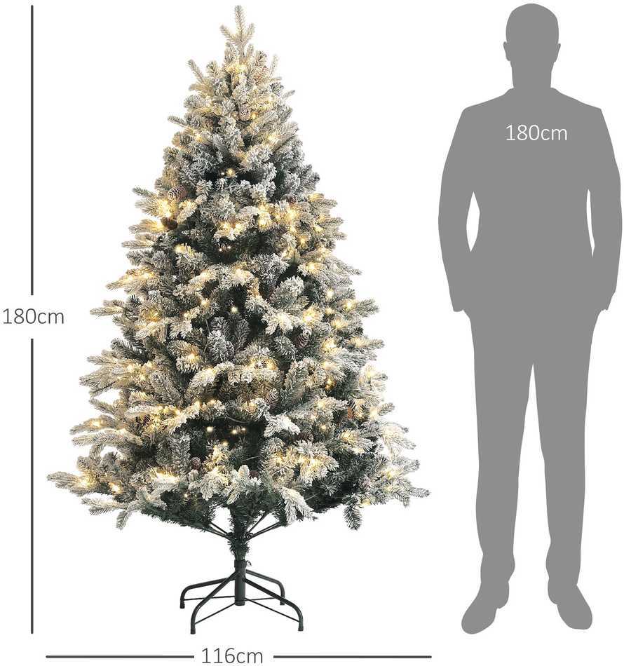 HOMCOM Dirbtinė kalėdinė eglutė, 180 cm ilgio eglutė su 793 antgaliais, dirbtiniu sniegu, sulankstomu plieniniu stovu, skirta Kalėdoms dekoruoti, žalia